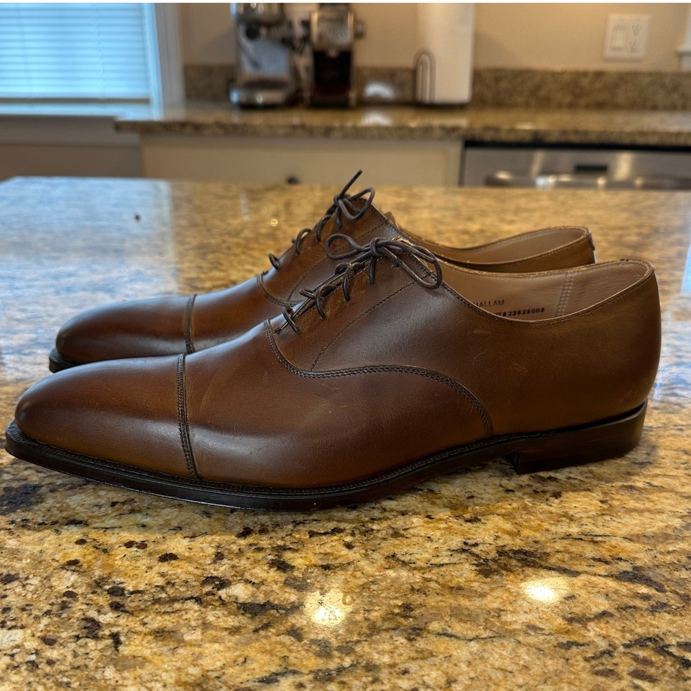 Crockett Jones Shoes Mens 10 Hallam Dark Brown Leather Oxford Dress Cap Toe EUC